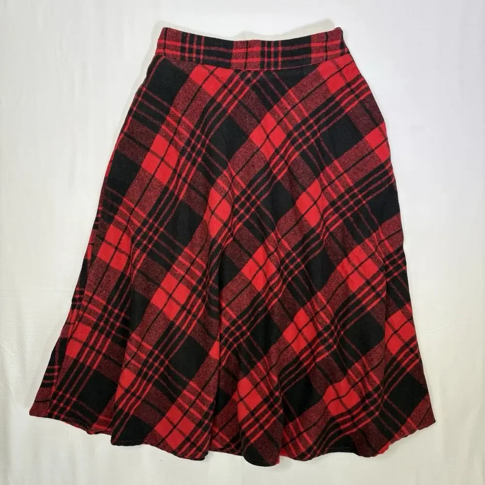 Cupshe Women’s Red Plaid Midi Skirt Flared A-Line Pockets Size Small NWT - Picture 3 of 9